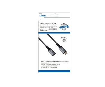 DINIC USB 4.0 Extension, 240W PD, 40Gbps, 0.5m Type C to C, Aluminum Connector, Nylon Cable, DINIC Box.